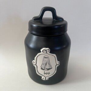 Rae dunn halloween black and white ghost canister